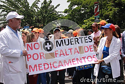 Venezuelans protest about medicine shortages Editorial Stock Photo